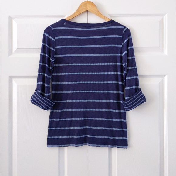 Splendid Blue Striped Roll Tab Sleeve Top | XS - Picture 2 of 6
